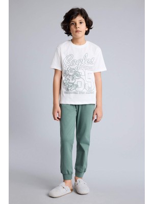 DeFacto %100 Pamuk Beşiktaş Kısa Kollu Pijama Üst Şort Pijama Alt 2'li Pijama Takımı Erkek Çocuk H3538A826SM