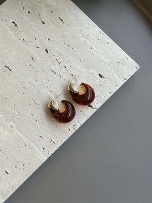 Remstdrk Taşlı Küpe - Kahverengi