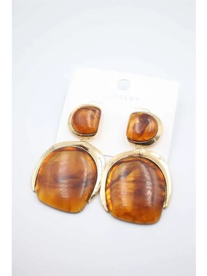 Remstdrk Taşlı Küpe - Kahverengi