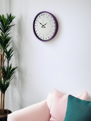 By Nevser 36 cm Mor 24 Saat Göstergeli Özel Tasarım Duvar Saati