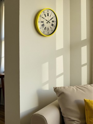 By Nevser 36 cm Sarı Retro Duvar Saati