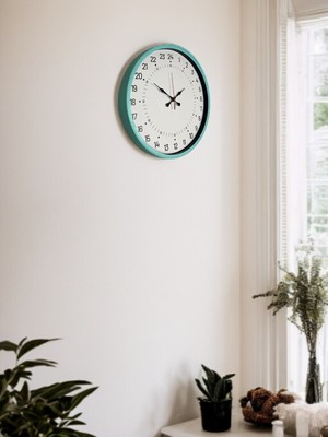 By Nevser 36 cm Turkuaz 24 Saat Göstergeli Özel Tasarım Duvar Saati