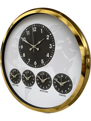By Nevser Gold Modern 52 cm Dünya Saati