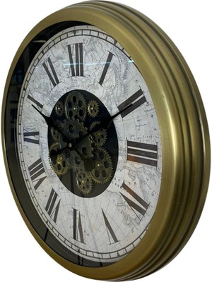 By Nevser Vintage Atlas Tasarım 60 cm Çarklı Duvar Saati