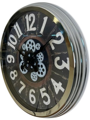 By Nevser Iron Legacy Krom 60 cm Çarklı Duvar Saati