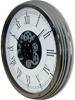 By Nevser Silver Empire 60 cm Çarklı Krom Duvar Saati