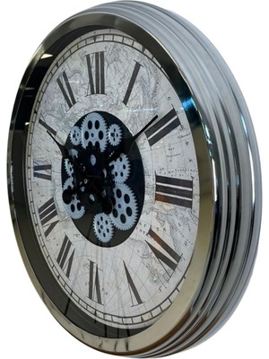 By Nevser Roma Atlas Silver 60 cm Çarklı Krom Duvar Saati