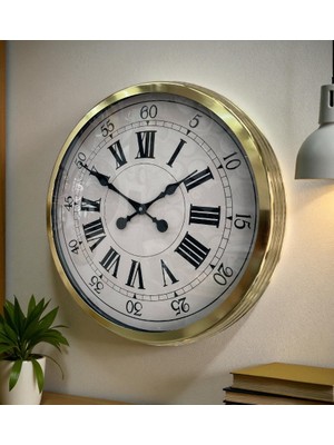 By Nevser 60 cm Gold Metal Dekoratif Roma Rakamlı Duvar Saati
