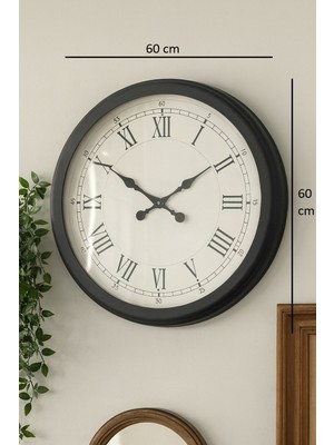 By Nevser 60 cm Siyah Metal Roma Rakamlı Duvar Saati