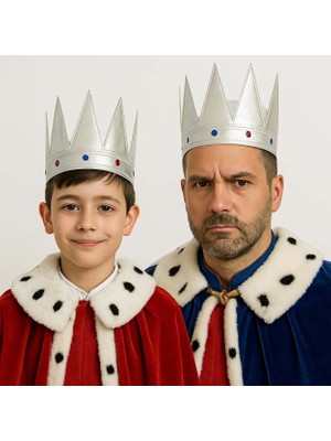 Bucuks Gümüş Renk Eva Yumuşak Kral Kraliyet Tacı Yetişkin Çuk Uyumlu 55 cm