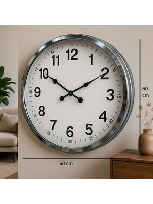 By Nevser 60 cm Krom Metal Dekoratif Duvar Saati