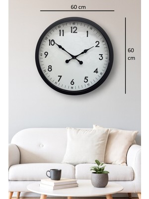 By Nevser 60 cm Siyah Dekoratif Metal Duvar Saati