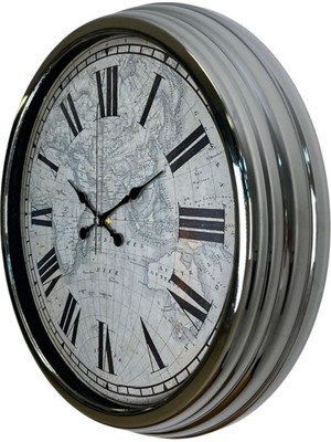 By Nevser Atlas Silver 40 cm Metal Duvar Saati