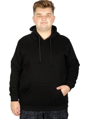 ModeXL Erkek Kanguru Pocket Kapşonlu Sweatshirt 20562 Siyah Uzun Kol Ekstra Rahatlık