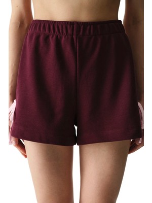 Penti Bordo Kurdele Detaylı Lastik Belli Şort