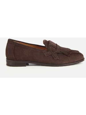 Hotiç Kadın Süet Deri Kahverengi Püskül Detaylı Klasik Loafer