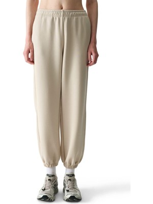 Penti Bej İpeksi Dokunuş Silky Touch Kontrast Detaylı Yüksek Ayarlanabilir Bel Eşofman Altı