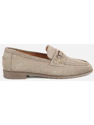 Hotiç Kadın Süet Deri Açık Yeşil Toka Detaylı Klasik Loafer