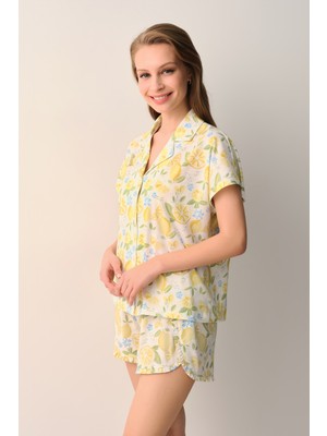 Suwen Lemonize Gömlek Yaka Şort Pijama Takımı