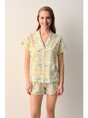 Suwen Lemonize Gömlek Yaka Şort Pijama Takımı
