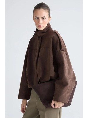 Famoda Acı Kahve Süet Apoletli Bomber Kadın Ceket