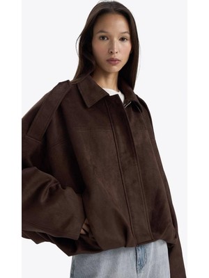 Famoda Acı Kahve Süet Apoletli Bomber Ceket