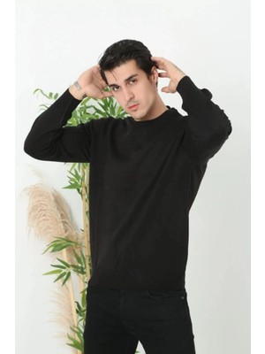 MidasTech Erkek Bisiklet Yaka Kazak Uzun Kol Dokuma Triko - Siyah