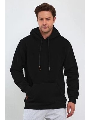 MidasTech Uzun Kol Kapşonlu Basic Sweatshirt Hoodie - Siyah
