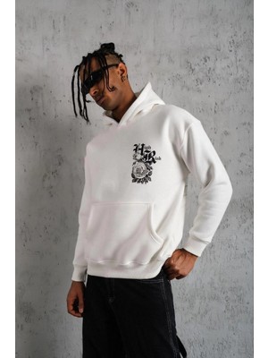 MidasTech Baskılı Kapşonlu Sweat - Beyaz