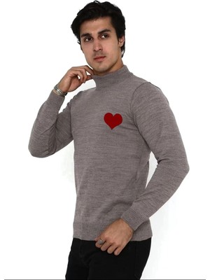 MidasTech Yarım Boğazlı Baskılı Dokuma Triko - Vizon