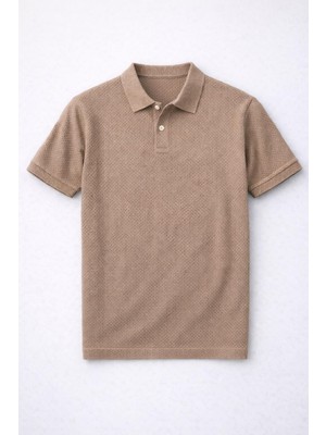 Valiberta Evenor Kabartma Desenli Polo Yaka Düğmeli Relaxed Fityumuşak Ince Erkek T-Shirt  - Kahve