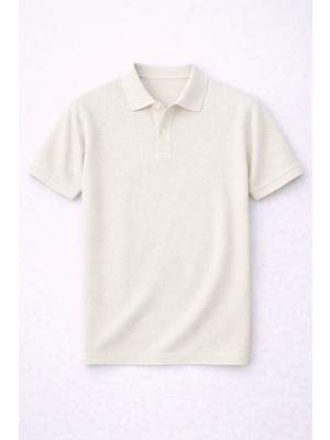 Valiberta Evenor Kabartma Desenli Polo Yaka Düğmeli Relaxed Fit Yumuşak İnce Erkek T-Shirt - Taş