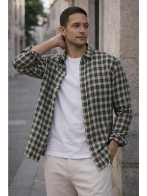 Valiberta Jacob Kareli %100 Pamuklu Relaxed Fit Casual Giyim Ekose Erkek Gömlek - Yeşil