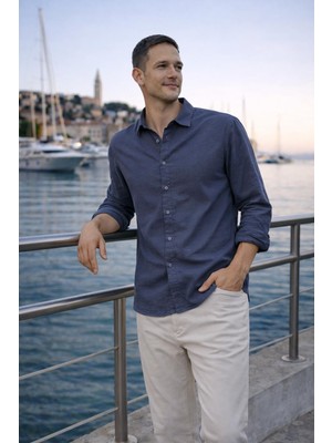 Valiberta Hurley Çizgili Modal Kumaş Relaxed Fit Günlük Giyim Erkek Gömlek - Mavi