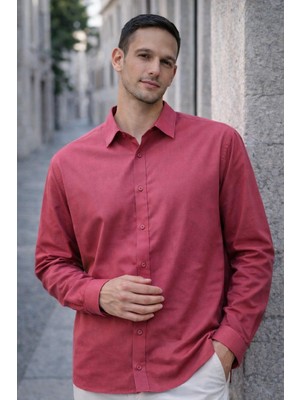 Valiberta Faulkner Modal Kumaş Yakalı Uzun Kollu Yazlık Erkek Gömlek - Bordo