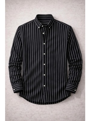 Valiberta Chad Modal Kumaş Çizgili Yazlık Relaxed Fit Erkek Gömlek - Siyah