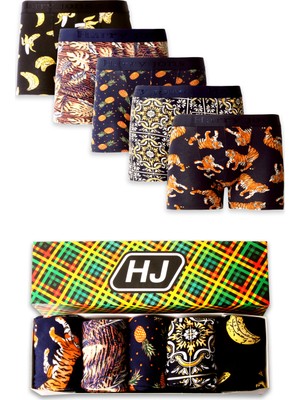 Harry Jons Erkek 5'li Desenli Renkli Pamuklu Premium Paket Boxer