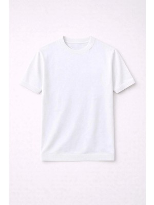 Valiberta Kwon Bisiklet Yaka Basic Kısa Kollu Ince Triko Erkek T-Shirt - Ekru