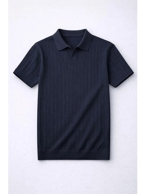 Valiberta Nestor Saç Örgü Desenli Polo Yaka Regular Fit Örme Ince Triko Erkek T-Shirt - Lacivert