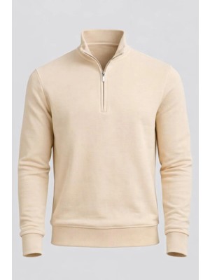 Valiberta Lars Selanik Örme Kumaş Yarım Fermuar Erkek Sweatshirt - Çakıl