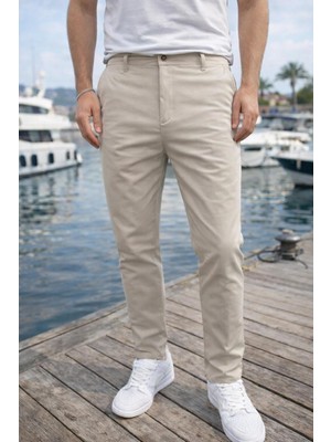 Valiberta Paraşüt Kumaş Regular Fit Düğmeli Fermuarlı Düz Paça Günlük Erkek Pantolon - Bej