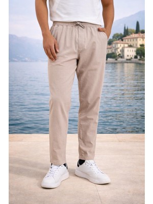 Valiberta Meridian Kumaş Relaxed Fit %100 Pamuklu Jogger Erkek Yazlık Eşofman Altı Pantolon - Bej