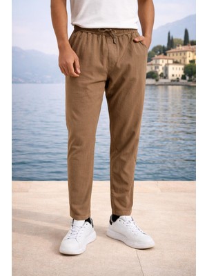 Valiberta Meridian Kumaş Relaxed Fit %100 Pamuklu Jogger Erkek Yazlık Eşofman Altı Pantolon - Tiramisu