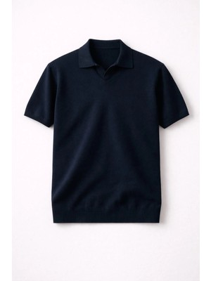 Valiberta Dawson Polo V Yaka Düğmesiz Kısa Kollu Tok Kumaş Triko Erkek T-Shirt - Lacivert