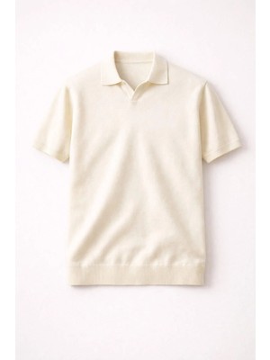 Valiberta Dawson Polo V Yaka Düğmesiz Kısa Kollu Tok Kumaş Triko Erkek T-Shirt - Bej
