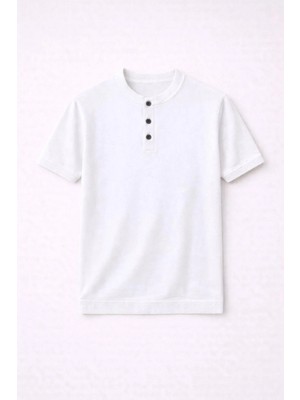 Valiberta Dogen Hakim Yaka Düğmeli Kısa Kollu Ince Triko Erkek T-Shirt - Ekru