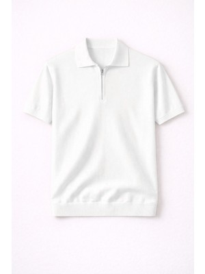Valiberta Linus Fermuarlı Polo Yaka Kısa Kollu Ince Triko Erkek T-Shirt - Ekru