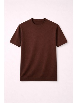 Valiberta Kwon Bisiklet Yaka Basic Kısa Kollu Ince Triko Erkek T-Shirt - Kahve