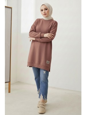 İlkimay.com Armalı Yırtmaç Detay Tunik 1665 - Vizon