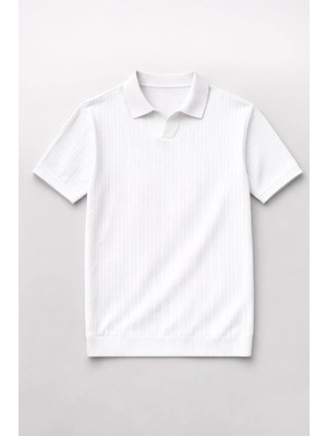 Valiberta Nestor Saç Örgü Desenli Polo Yaka Regular Fit Örme Ince Triko Erkek T-Shirt - Ekru
